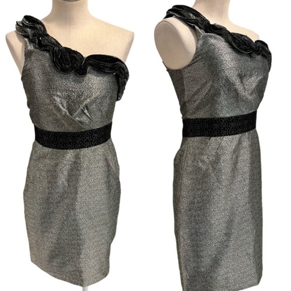 MAX AND CLEO Metallic One Shoulder Sheath Special Occasions Dress - Picture 1 of 15